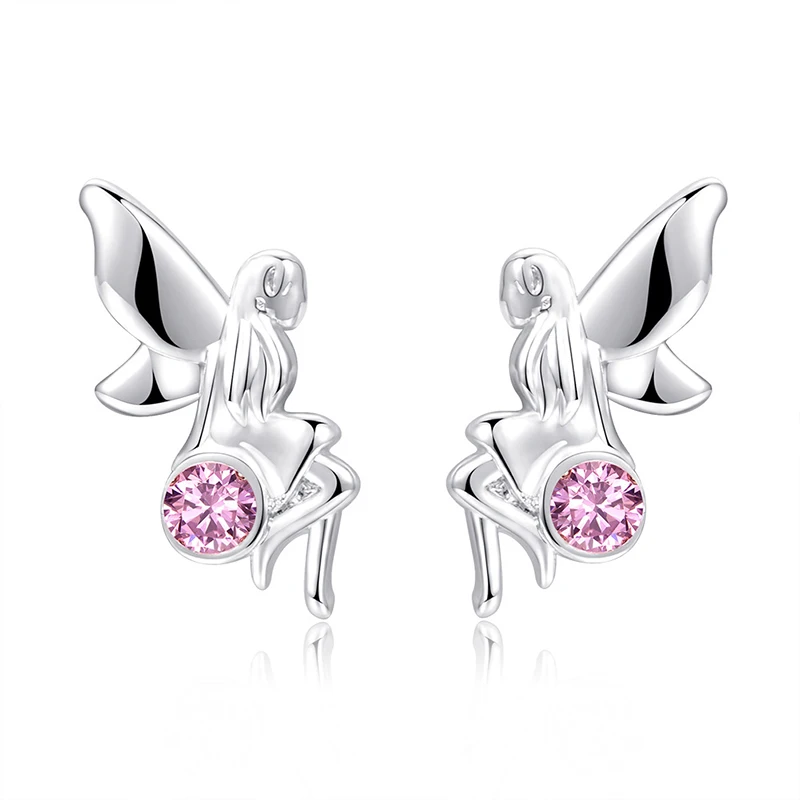 Минималистичные маленькие серьги-гвоздики с крыльями ангела для женщин, серебряные сережки Brincos, медные стразы, серьги эльфа, Женская безделушка