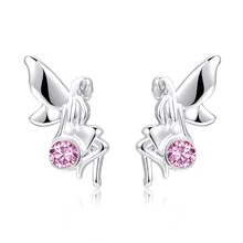 Минималистичные маленькие серьги-гвоздики с крыльями ангела для женщин, серебряные сережки Brincos, медные стразы, серьги эльфа, Женская безделушка