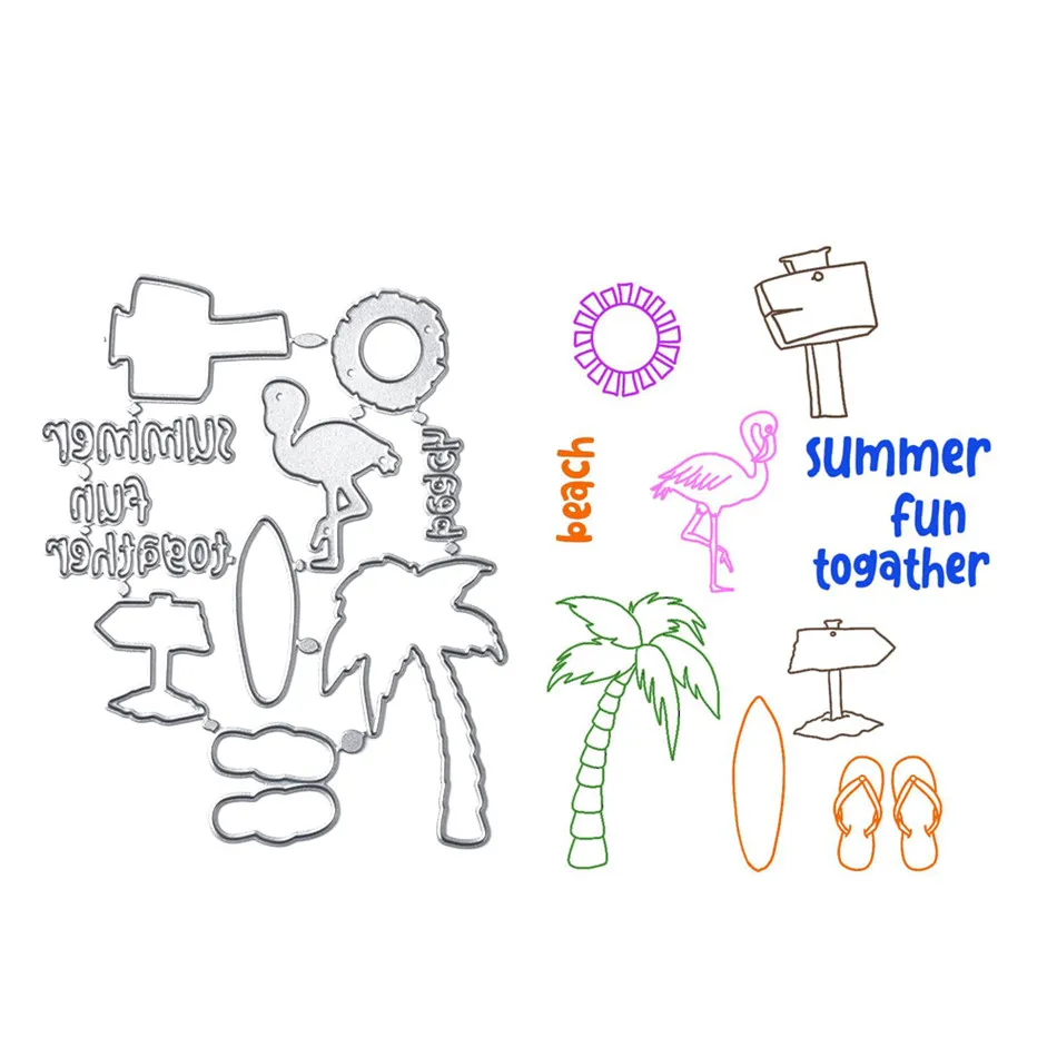 YaMinSanNiO Summer Fun Words Dies Beach Vacation Series Metal Cutting Dies for Cards Making Scrapbooking Embossing Decor Stencil