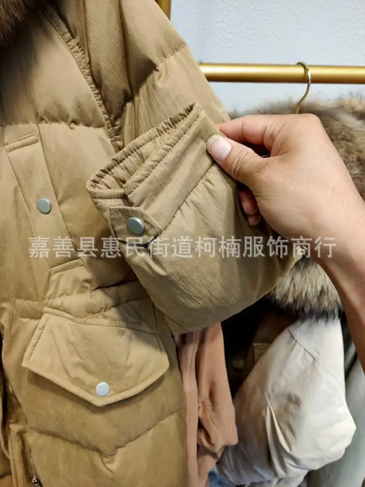 Dongdaemun,,, корейский стиль, длинные, выше колена, толстый воротник из лисьего меха, талия, облегающий женский пуховик с капюшоном