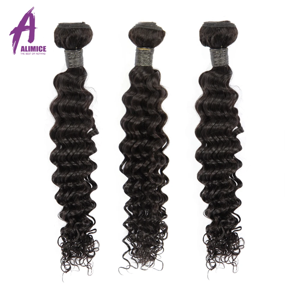 

Alimice Deep Wave Bundles 3 Piece/lot Peruvian Hair Weave Bundles 100% Human Hair Extensions 8-28" Natural Color Remy