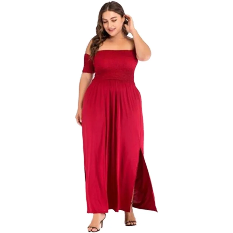 

Large size women's one-length collar long dress