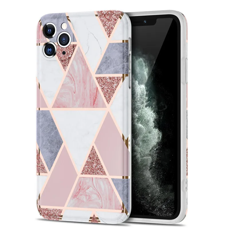 

Phone Cases Rhombic Electroplating Cover Apple for Iphone 7 8 X XR XS Max Pro 11 12 Plus Mini Protection Marble Anti-knock
