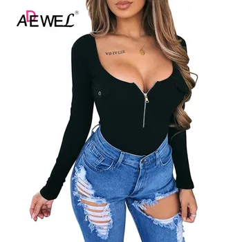 

ADEWEL Winter Black Bodysuit For Women Club Long Sleeve Bodysuit Women Bodycon Gray Bodysuits One-Piece Body Female 2020 Romper