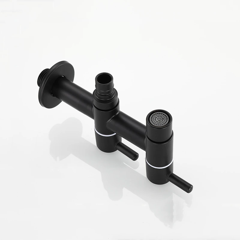 304 Stainless Steel Black Washing Machine Faucet 1in 2 out Double Bibcock Outdoor Garden Washing Machine Mop Tap