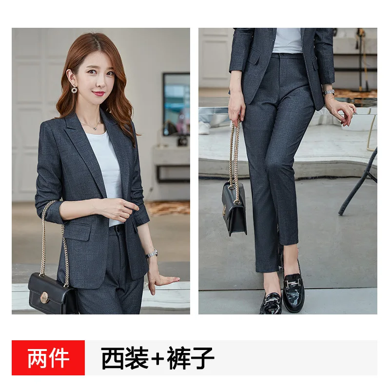 Grey pants suit 2pcs Профессиональный костюм, женский костюм, пальто для похудения, в клетку, тонкий модный, маленький костюм, клетчатое пальто, двухсекционная Корейская версия O - Цвет: Grey pants suit 2pcs