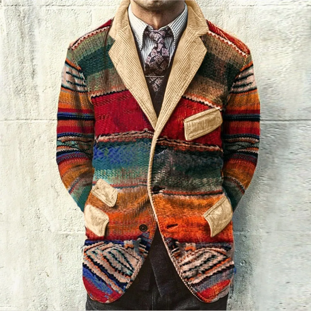 

Mens Party Business Gradient Print Button Pockets Corduroy Suit Coat Jackets Slim Fit Men Suit Terno Masculino Blazers Men 10.30
