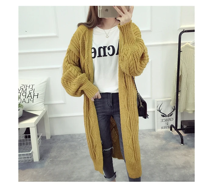 Jocoo Jolee Autumn Winter Female Long Cardigans Latern Sleeve Casual Knitted Long Coat Korean Sweater Oversized Thick Warm Coats