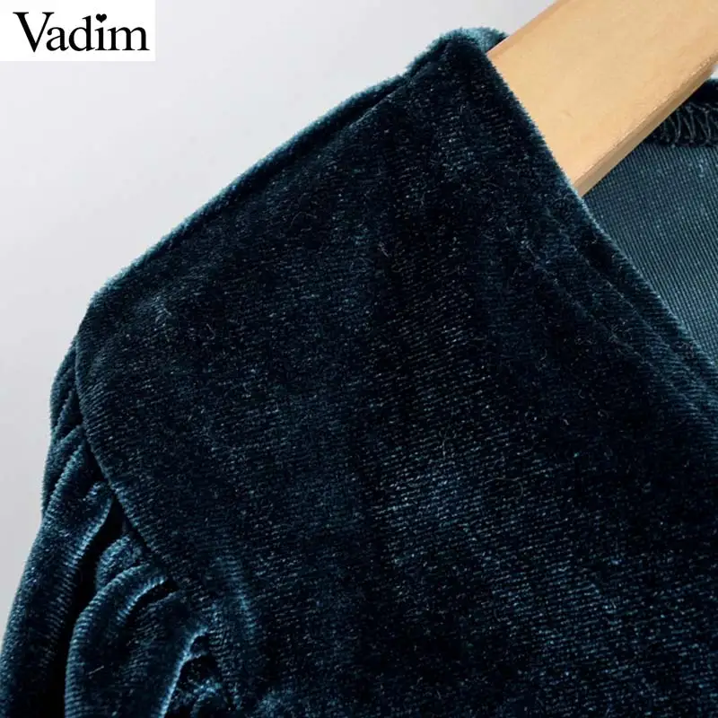Vadim, женский сексуальный однотонный бархатный укороченный топ, v-образный вырез, длинный рукав, пуговицы, короткая блузка, вечерние, Клубные, стильные, повседневные топы, blusas LB716