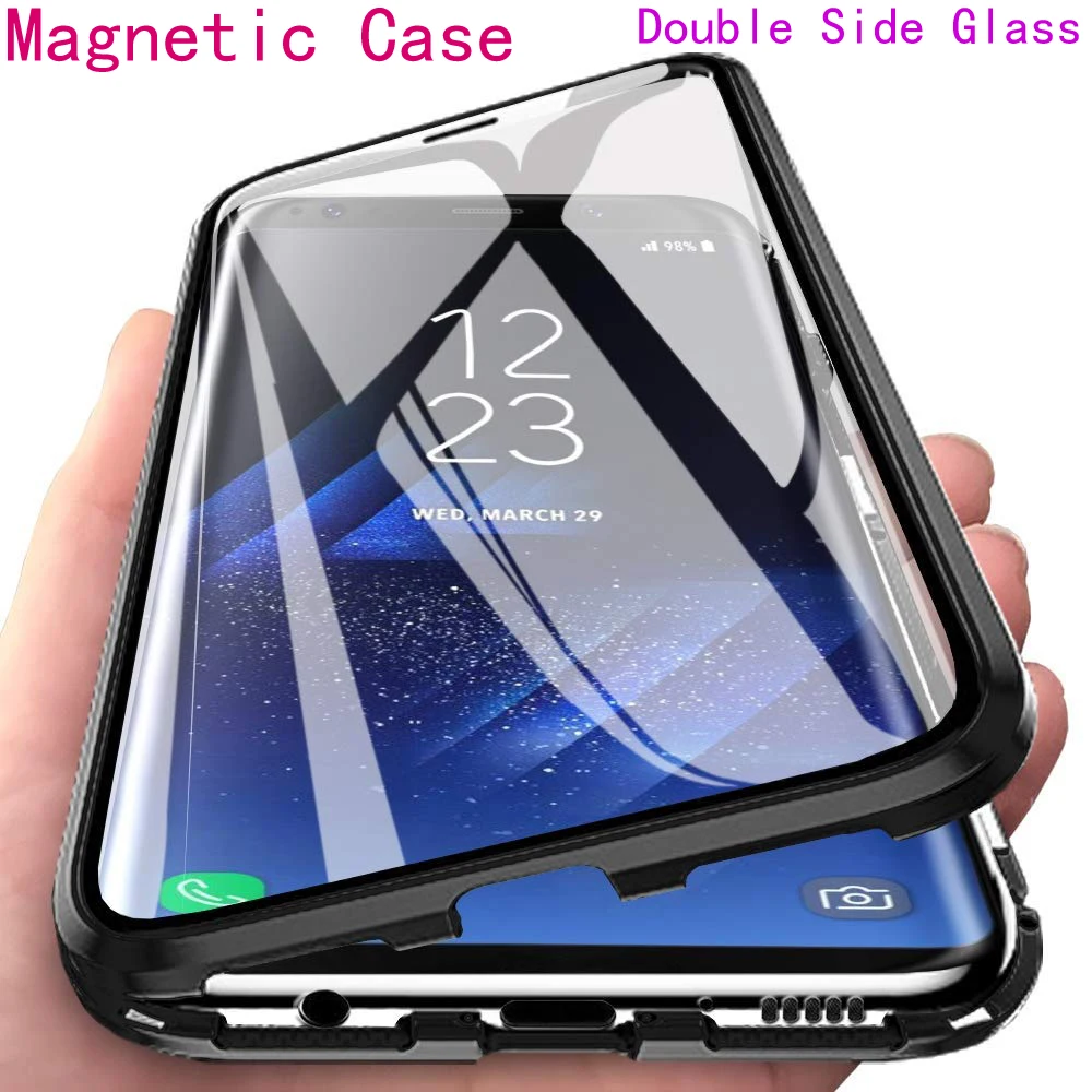 

Double Side Front +Back 360 Degree Magnetic Adsorption Metal Glass Case For Oneplus 7T 7 Pro 6 6T Phone Case Cover Coque Capa