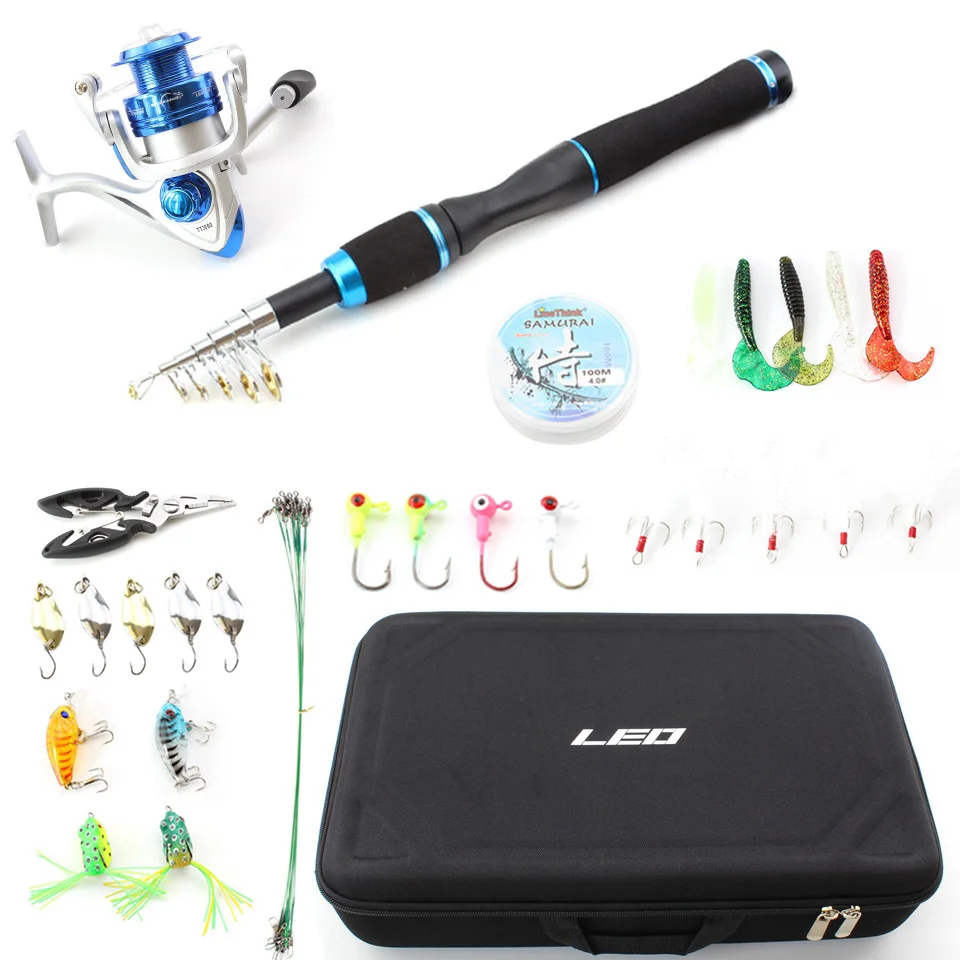 

Portable Fishing Tackle set 165cm Carbon spinning Casting Fishing Rod and spinning Reel Set Telescopic Travel Rod Trout