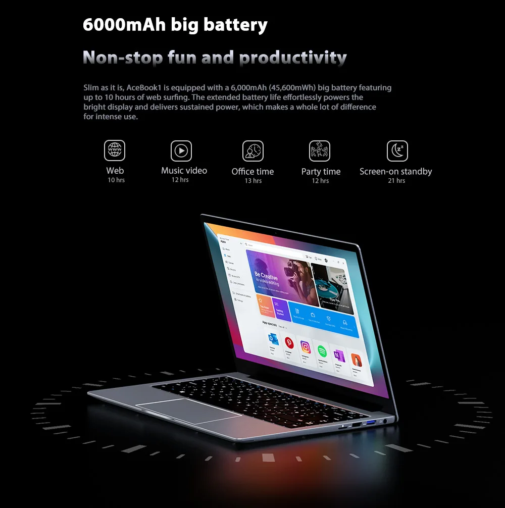 Blackview Acebook1 Gaming Laptop14 Inch Intel Gemini Lake N4120 Lapto 1920*1080 Notebook 6000mAh Battery Computer Windows 10 PC