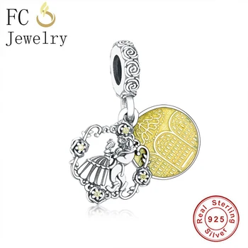 

FC Jewelry Fit Original Charm Bracelet 925 Sterling Silver Castle Beauty and Beast Rose Flower Bead For Women Berloque 2020 New
