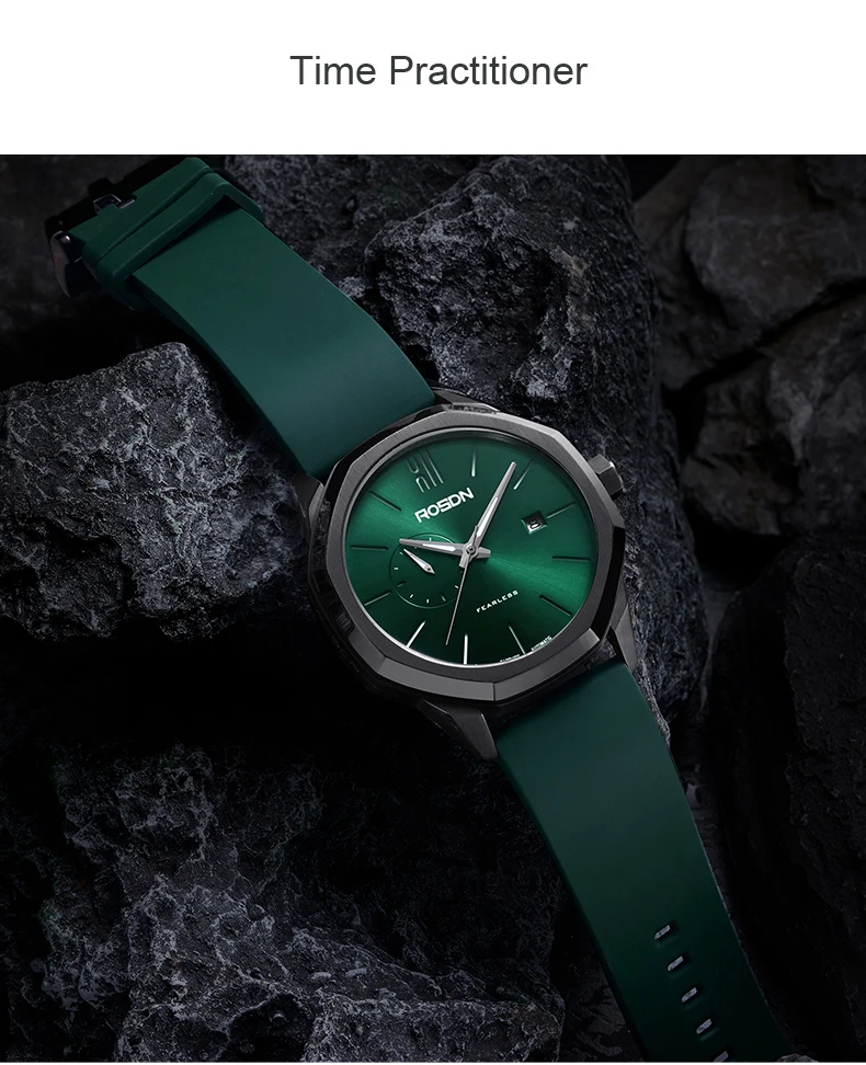 Luxury Brand ROSDN Men's Watches Japan MIYOTA Automatic Mechanical Pocket Watch Man Sapphire 50M Waterproof Silicone Strap R2190