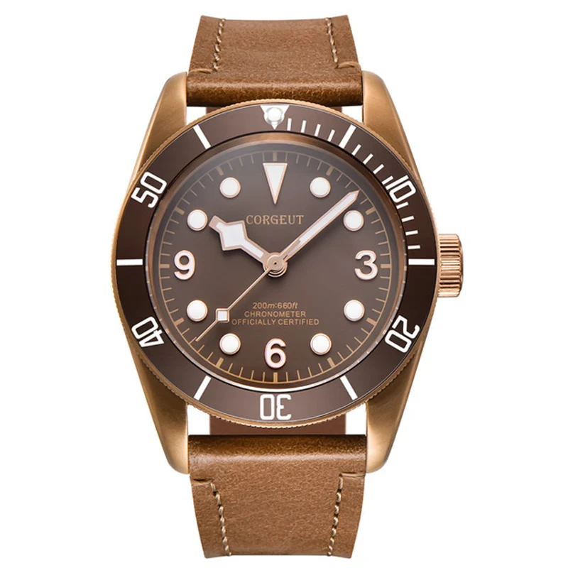 NO2 Corgeut Luxury Top Brand Men Automatic Mechanical Watch sapphire glass PVD Case Military Sport Swim Clock Leather Wrist Watches - Цвет: NO2