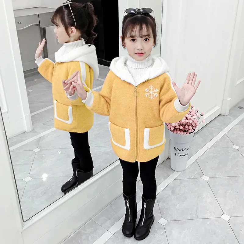 new children's clothing girls winter warm and velvet jacket new children's long section of water-like velvet cotton suit bi