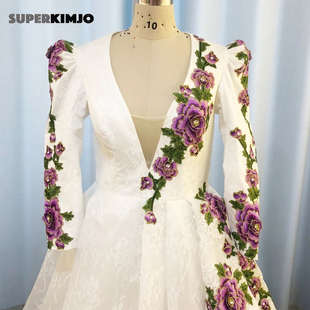 SuperKimJo Gala Jurken кружевные платья на выпускной с аппликацией с длинным рукавом V образным вырезом Embrodiery аппликация роскошный Пром платье Vestido De Gala
