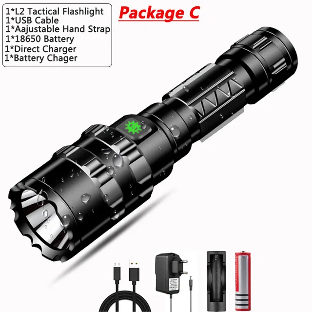 Tactical Flashlight High Lumen L2 LED Light Red/Green/White Waterproof Torch with as Outdoor Hunting Shooting Flashlight - Испускаемый цвет: Package C