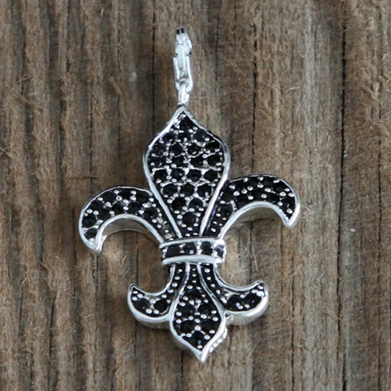 Черный CZ циркониевый большой кулон в форме сердца Fleur de lis новый стиль европейский