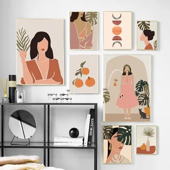 

Abstract Fashion Girl Illustration Wall Art Canvas Painting Vintage Nordic Posters And Prints Wall Picture For Living Room Decor
