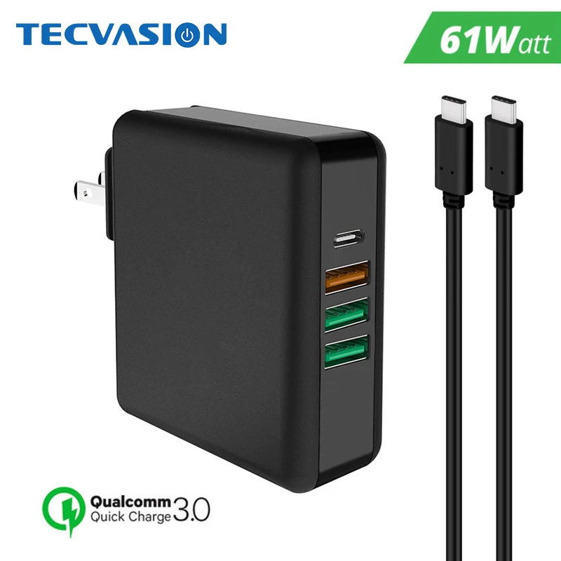 

61W USB C Type C PD QC 3.0 4 Port Fast Charger 45W Power Adapter for Macbook Pro Air HP Lenovo Asus Xiaomi Huawei Laptop Tablet