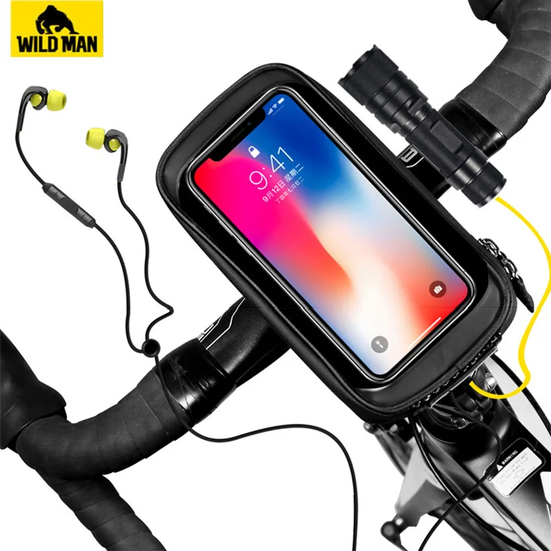 Сумка для дорожного велосипеда WILD MAN, непромокаемая, 5,8/6,0 дюймов, чехол для телефона, сенсорный экран, MTB, сумка, верхняя Передняя труба, сумка для велоспорта, Аксессуары для велосипеда