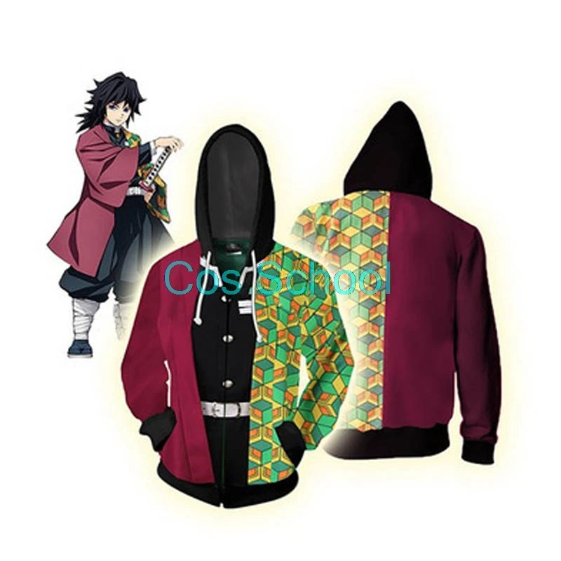 Cos School Kamado Tanjirou Nezuko; толстовки для косплея с изображением демона и убийцы; Kimetsu no Yaiba; толстовки для косплея с 3D принтом; куртка с капюшоном - Цвет: Tomioka Giyuu