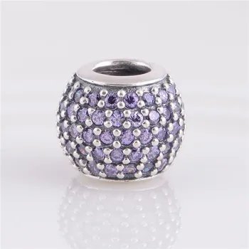 

FANDOLA 925 Sterling Silver Pave Lights Charm Purple CZ Beads Fits Pandora Bracelet trinket Jewelry for Women Men DIY Making
