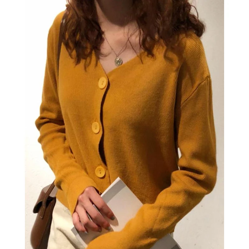 Autumn New Fashion Knitted Women Sweater Loose Long Sleeve V-neck Cardigans Button Solid Women Top Women Clothing 5301 50