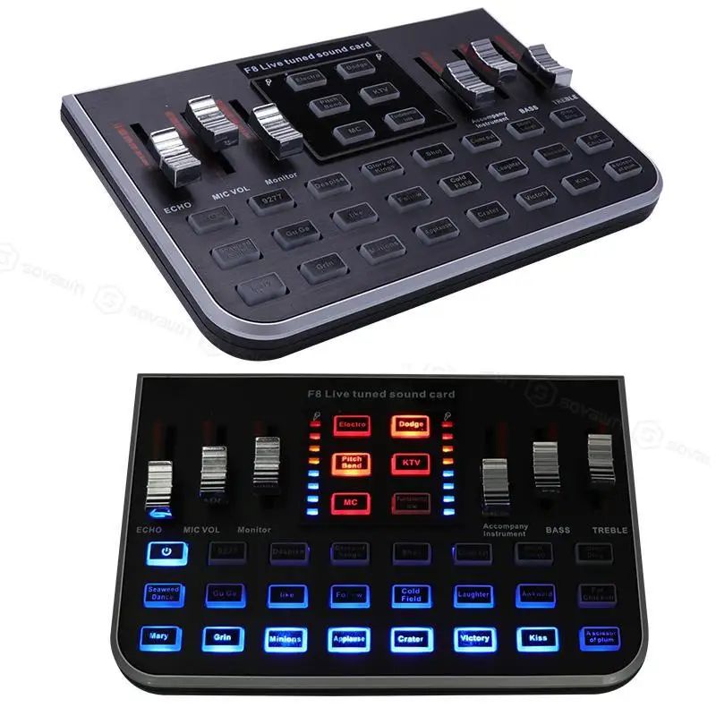 

Multi-function F8 Microphone Sound Card USB Audio Live Broadcast Professional Mixer Audio Digital for Karaoke Microphone System