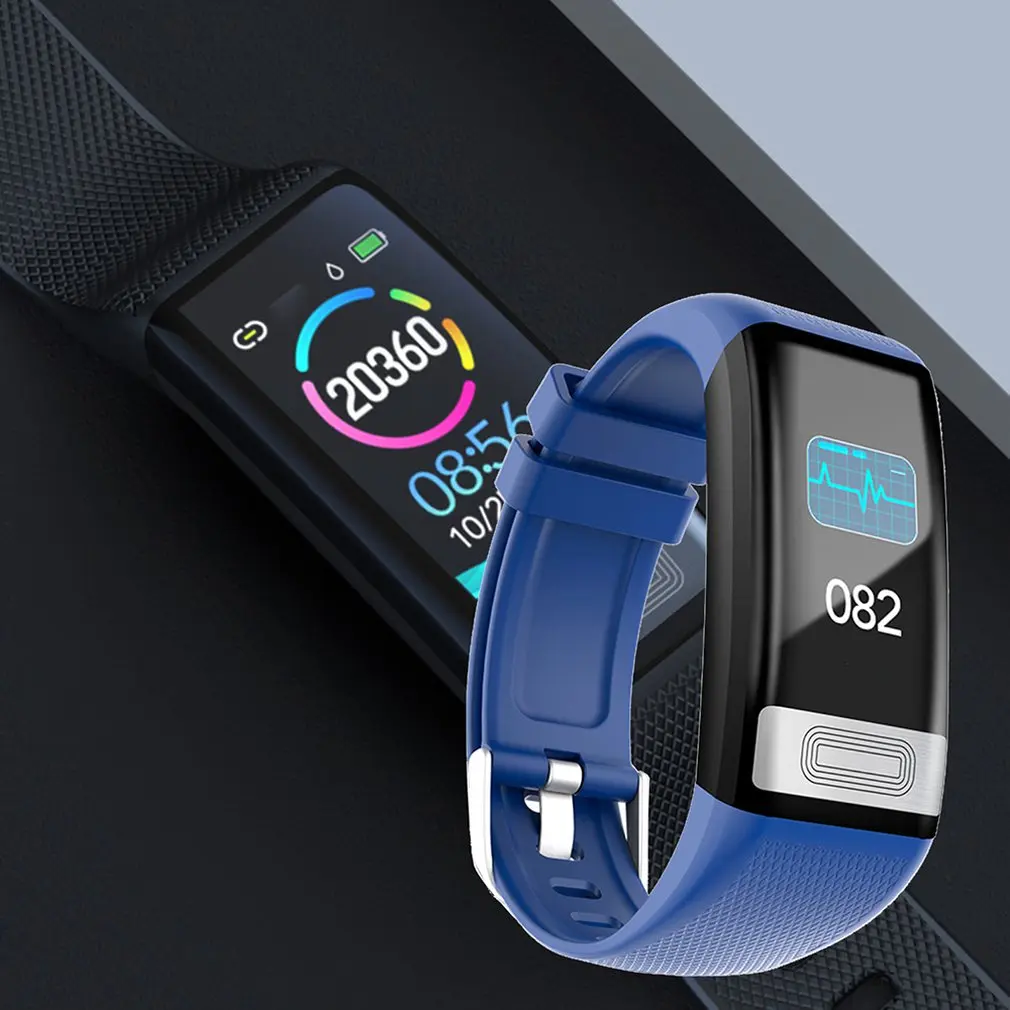 C20S ECG Smart Bracelet 1.14 Inch ECG PPG Blood Pressure Heart Rate Detection IP67 Waterproof fitness tracker wristband Watch - Цвет: Blue