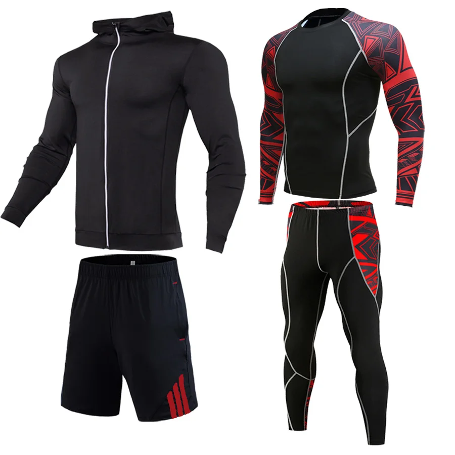 4-piece suit 10 Зимний теплый костюм для бега Мужской спортивный костюм компрессионная одежда спортивный костюм быстросохнущие колготки Рашгард мужской фитнес - Цвет: 4-piece suit 10