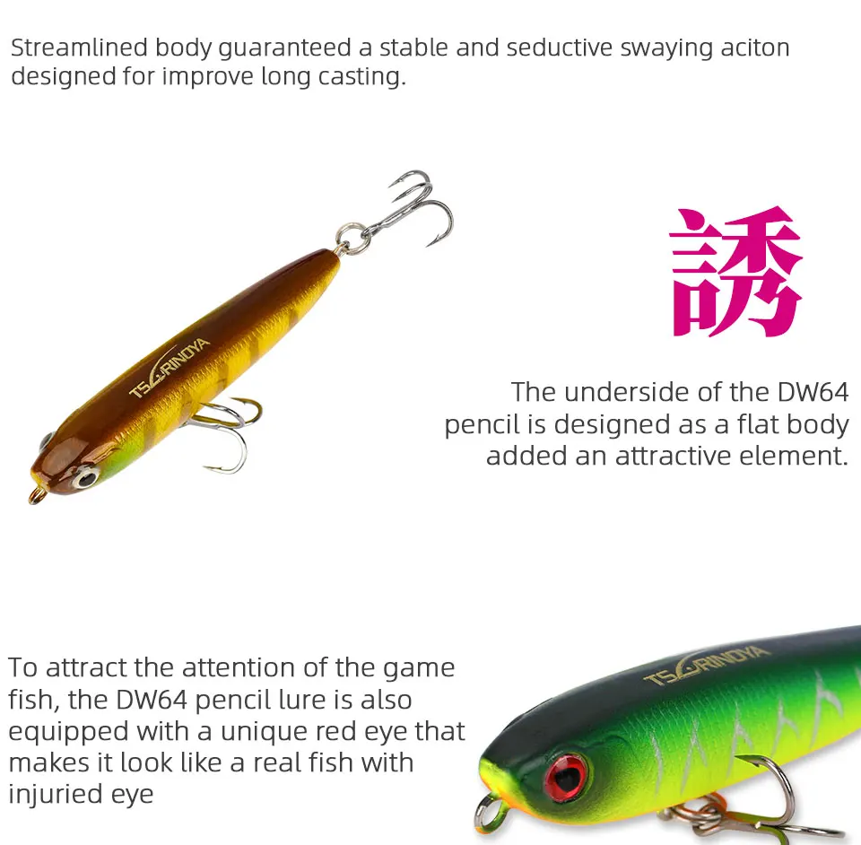 Fishing Lures TSURINOYA Pencil Hard Fishing Lure DW64 60mm 3.1g Top Water  Mini Floating Long Casting Hard Bait Finesse Trout LuresFrom Sport_11, $7.58