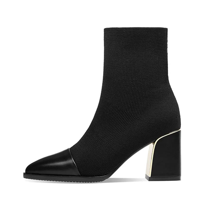 Tanie Marka gruby wysoki obcas skarpety buty damskie zimowe buty dzianiny elastyczne botki z tkaniny dla kobiet eleganckie krótkie buty damskie