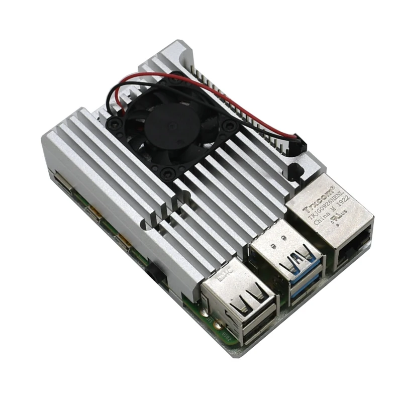 Алюминиевый Чехол Raspberry Pi 4 с охлаждающим вентилятором, металлический корпус, черный, серебристый, синий, серый, красный, золотой корпус для RPI 4B - Цвет: Silver