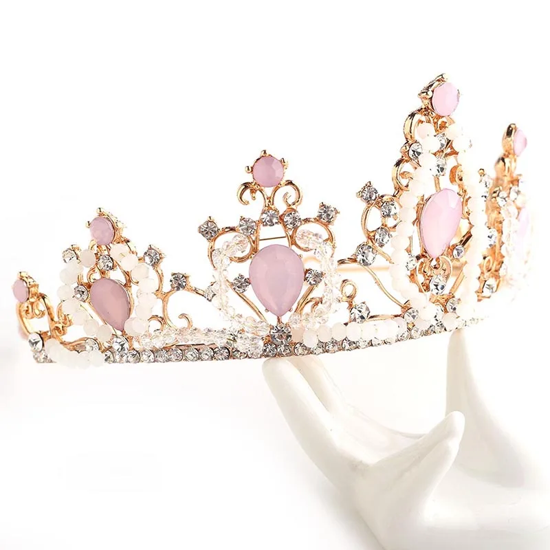 FORSEVEN Sweet Princess Childrens Crown Headdress Girl Tiaras Headband Cute Crown Crystal Birthday Party Hair Accessories JL
