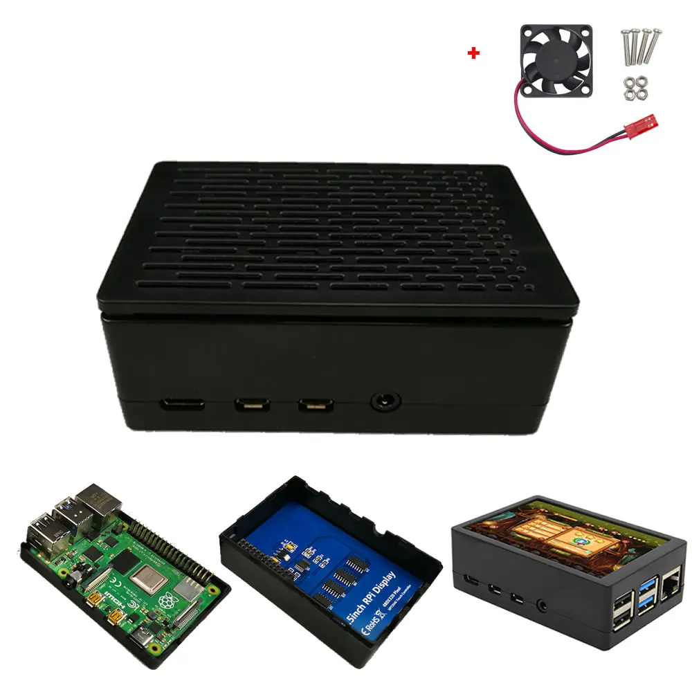 

Raspberry Pi 4 Model B ABS Case Enclosure Box Cooling Fan Support 3.5 inch LCD