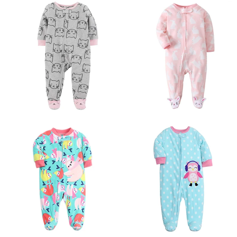 newborn baby boy clothes cartoon unisex Long Sleeve footies new born baby girl fleece One-Piece Jumpsuit winter sleepsuit zipper