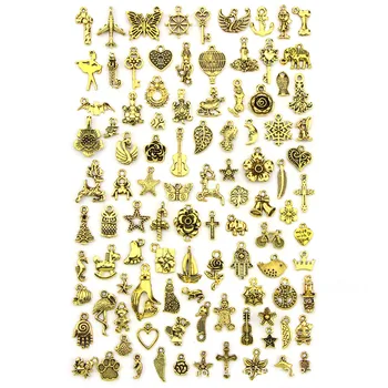 

100pcs Antique Gold Charms Pendant Mix Style Unique Pendants For DIY Bracelet Necklace Earrings Jewelry Making Accessories