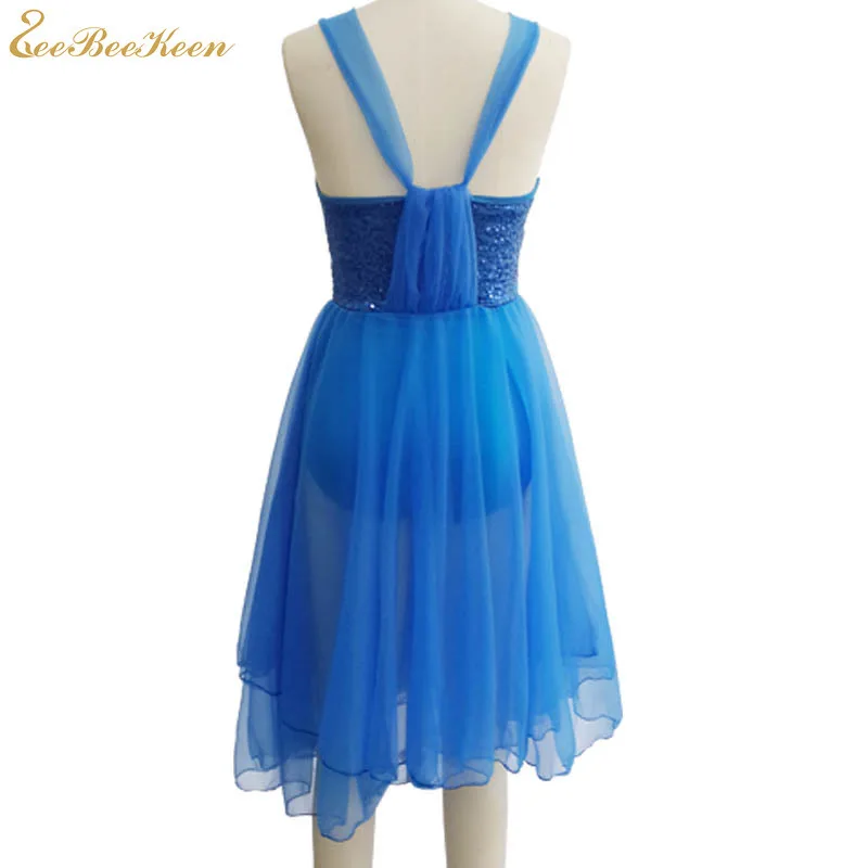 White/Blue Ballet Dress For Girls Child Dancing Sequins Long Tutu Ballet Gymnastics Leotard For Women Solid Ballet Dance Clothes