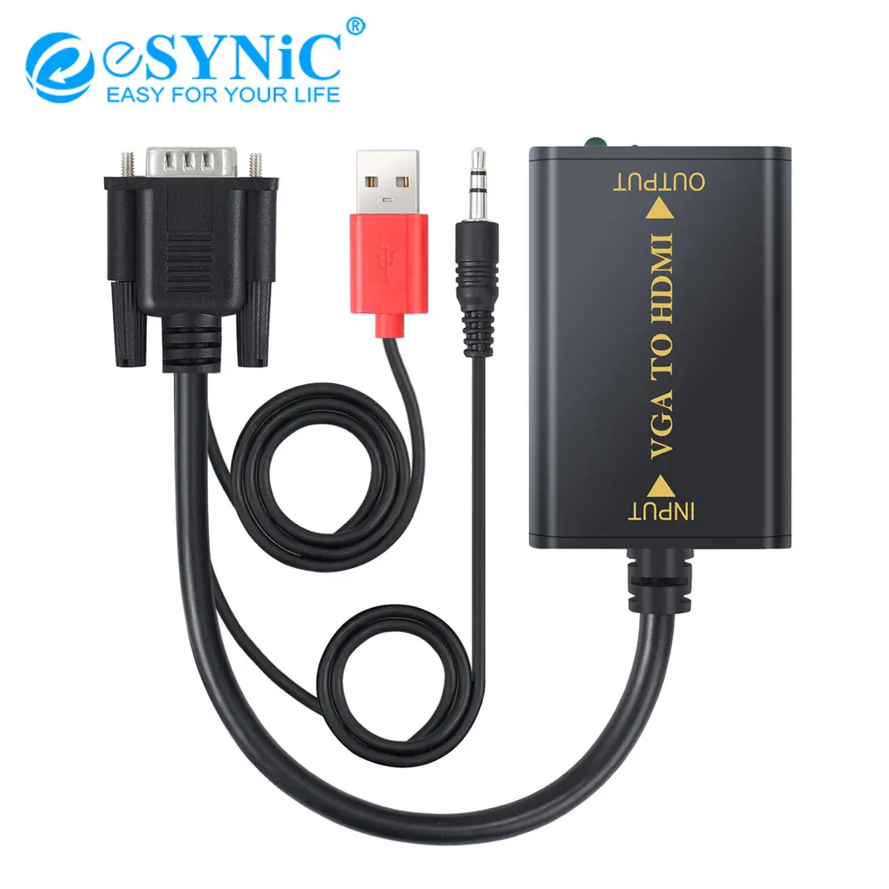 ESYNiC преобразователь из VGA в HDMI кабель конвертер с 3 5 мм аудио адаптер Поддержка 1080P