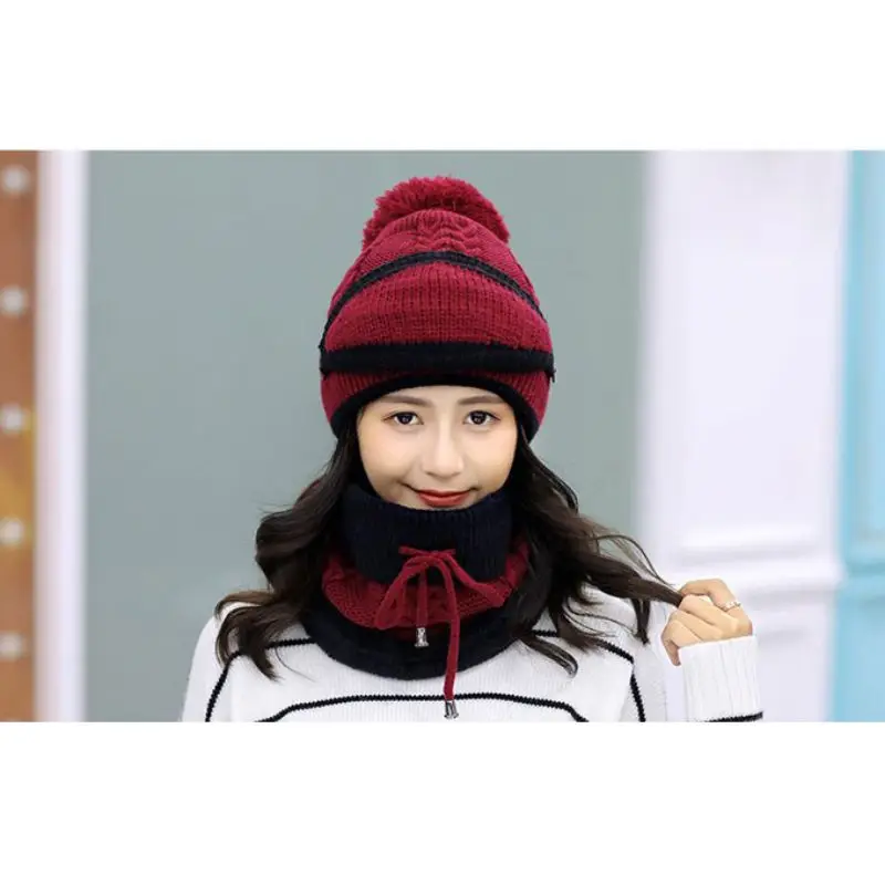 R Зимняя женская шапка плюс бархатная утепленная нагрудник маска защита ушей теплая вязаная шерстяная шапка Карамель - Цвет: R