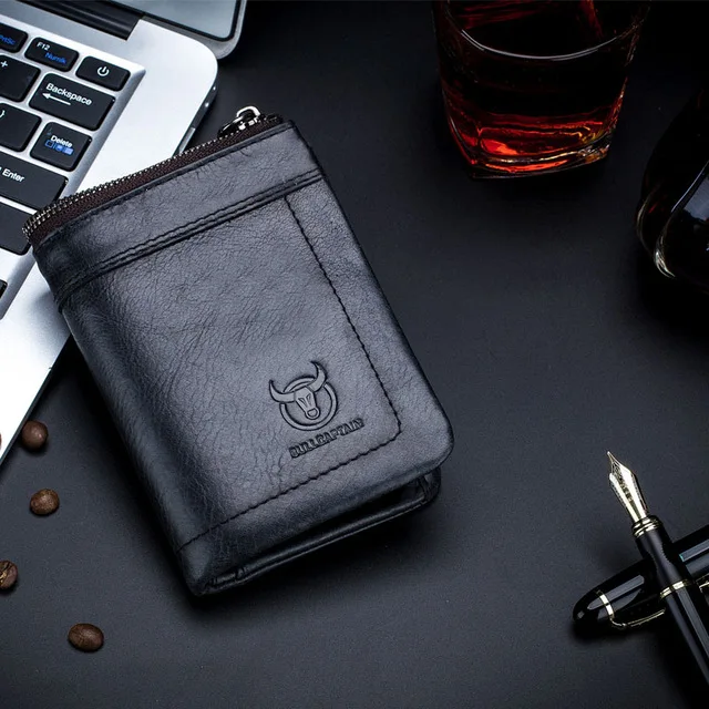 BULLCAPTAIN, модный кожаный мужской кошелек, Ретро стиль, короткий кошелек, клатч, мужской кошелек на молнии, IDcard, посылка, бизнес кошелек для отдыха - Цвет: Черный