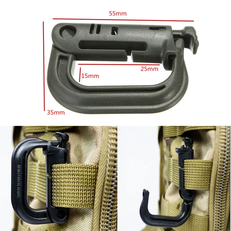 12pcs Molle Carabiner D Locking Ring Plastic Clip Backpack Snap Type Ring Buckle Tactical Hanging Hook ITW fastener Bag Buckle
