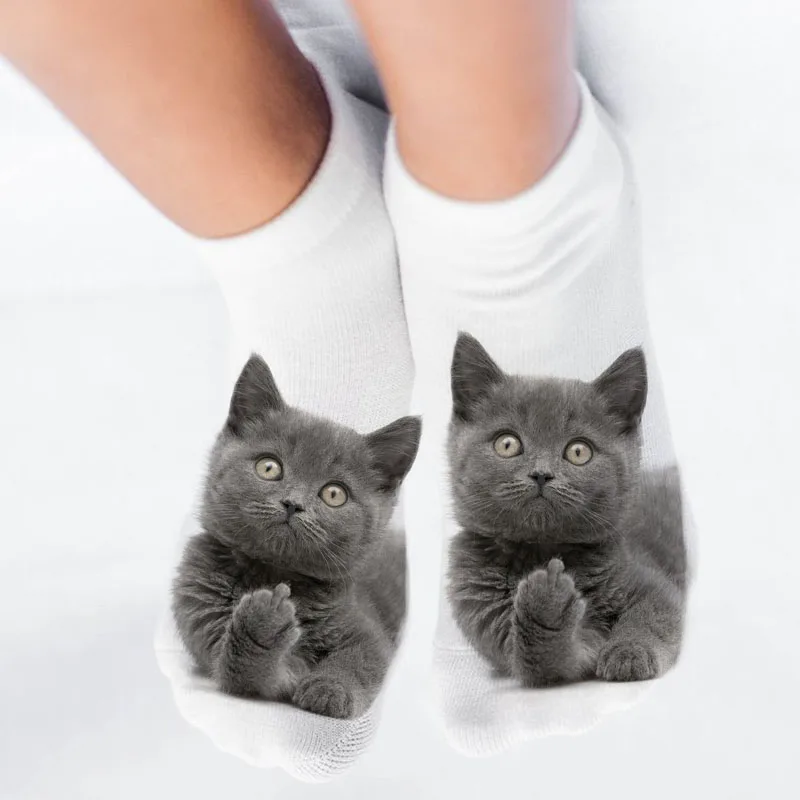 

Funny Girls Cartoon Casual Socks 3D Cute Cat Printed Anklet Xmas Creative Short Socks Unisex