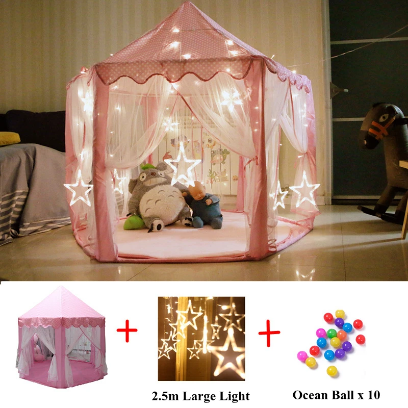 140x135 см, складные палатки в форме замка принцессы для девочек, Игровой Домик из тюля, Детская игровая палатка, портативная Детская домашняя игрушка, палатка, домик с мячом - Цвет: large light Pink