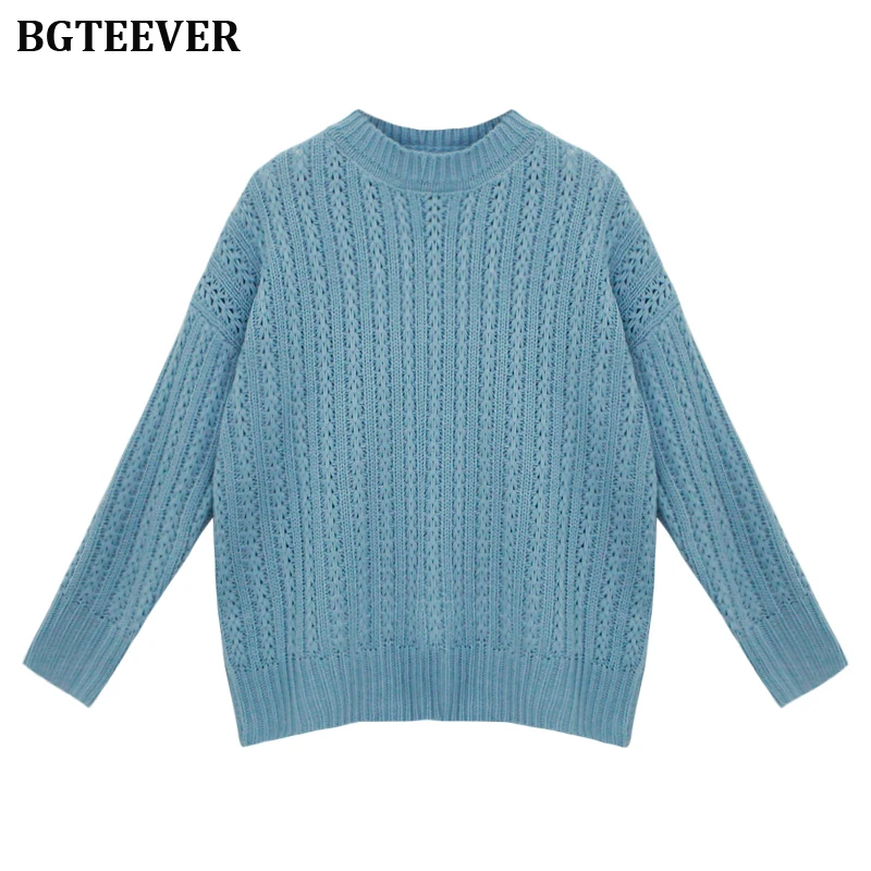 BGTEEVER Винтаж полосатый осень зима негабаритный женский свитер-пуловер теплый шикарный свободный круглый вырез женский вязаный свитер