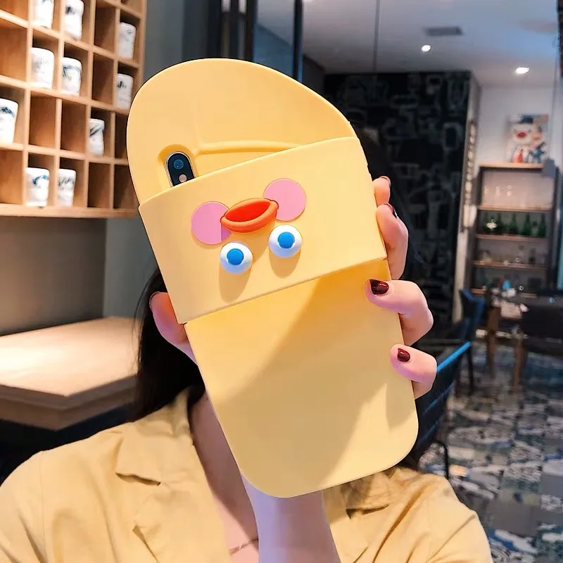 3D милый мультфильм тапочки чехол для телефона для iPhone 7 Чехол 8 6 6splus X Xr Xs Max X забавная обувь "Уточка" Мягкий силиконовый чехол на заднюю панель телефона