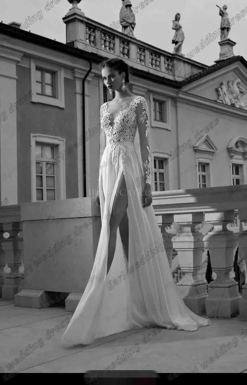 Casamento модное кружевное сексуальное платье с длинным рукавом и v-образным вырезом, с открытой спиной, vestido de novia, свадебное платье, платья для матери невесты