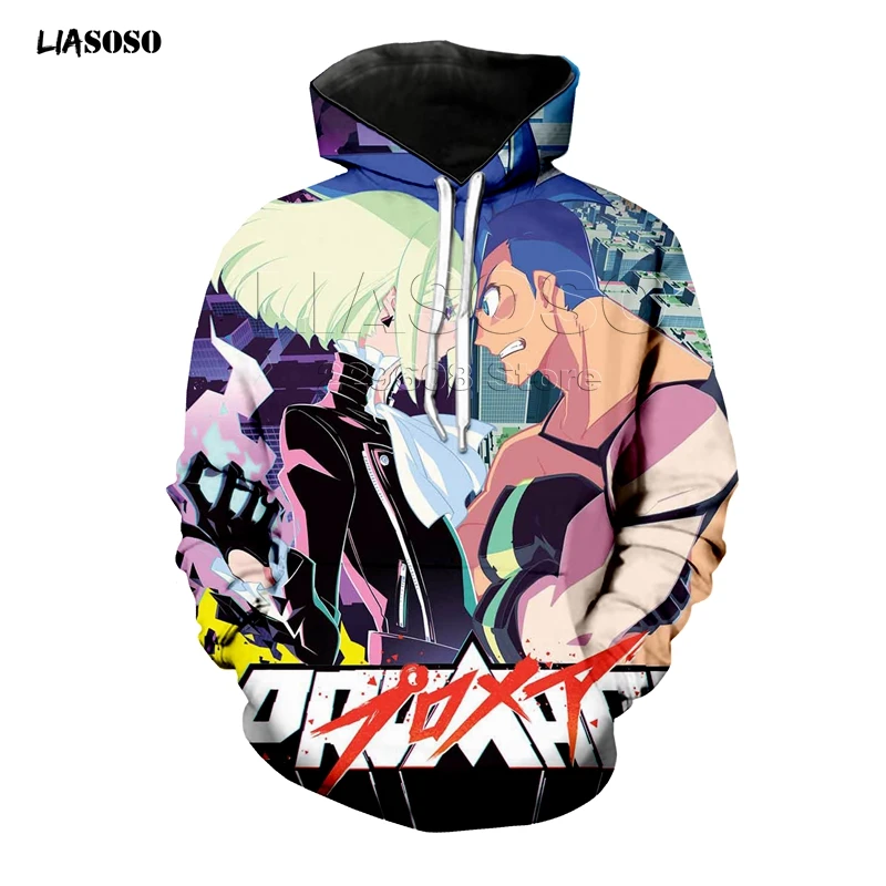 LIASOSO, новинка, 3D принт, для мужчин и женщин, новинка, аниме, Promare, повседневная, Harajuku, футболка, Молодежный, косплей, хип-хоп, хипстер, уличная одежда